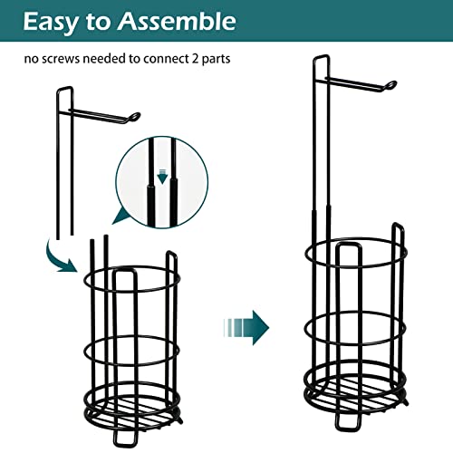 Happyhapi Toilet Paper Holder Stand And Dispenser, Black Metal Wire Toilet Tissue Paper Holder Storage Basket, Free Standing Bathroom Accessories Storage Organizer, Hold 4 Rolls #TOP2