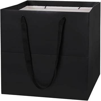 11.8" Large Gift Bag,Square Reusable Gift Bags Large for Birthday Wedding Christmas Presents Doll Black