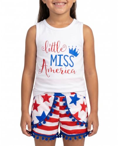 Image of Unique Baby Girls Toddler Big Kid Sleeveless Tank with Pom Pom 2pc Shorts Set Outfit