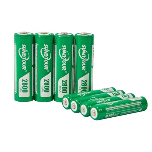 SUNLYTOUR 4 Piles 2800mAh AA Ni-MH Batterie & 4 Piles 1100mAh AAA Batterie,Ricarica fino a 1200 Cicli