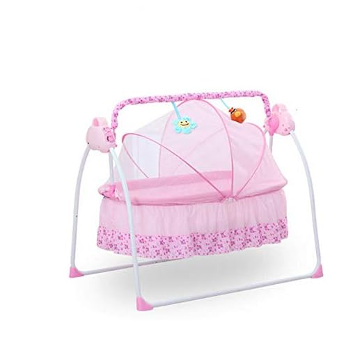 DONNGYZ Electric Baby Crib w/Music Cradle Rocking Infant Bassinet Sleeping Bed Auto Bassinet Swing Sleeping Bed Auto-Swing Big Baby Bed,Pink