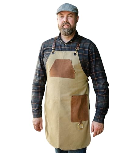 Angus Stoke Grembiule Da Barbecue In Tela Di Alta Qualità E Vera Pelle – Grembiule Da Cucina Variabile Con Cinghie In Pelle Di Alta Qualità – Grembiul