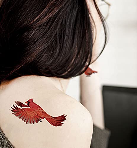 Wirester Temporary Tattoo Stickers For Girls Boys Kids Adults, Fake Tattoos On Face Hand Neck Wrist Party Favor Body Art, Tattoo Sheet 6 X 7.87 Inch - Red Cardinals Birds #TOP4