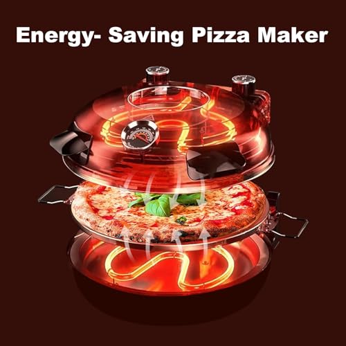 YIBAKE Electric Pizza Maker, 12 Inch Countertop Pizza Oven with Pizza Stone, 1200W Indoor Italian Style Pizza Cooker, Dual Heating with Independent Temperature Control, Heats Up to 800°F, Black - Thumbnail 7