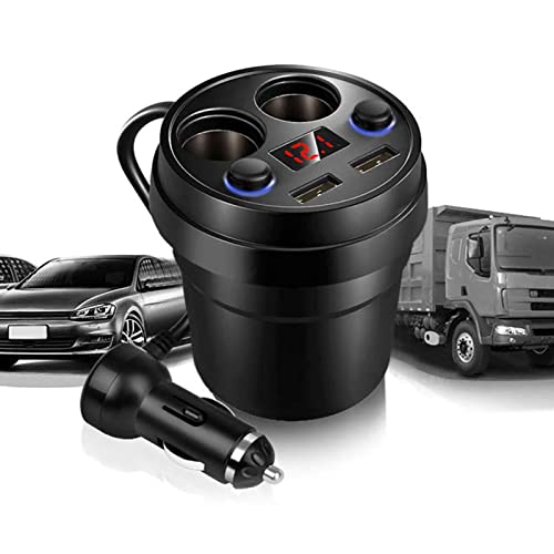 Chargeur de voiture multifonction avec porte-gobelet, double trou pour allume-cigare, double rapide, affichage LED en temps réel, refroidissement intelligent, pour téléphone