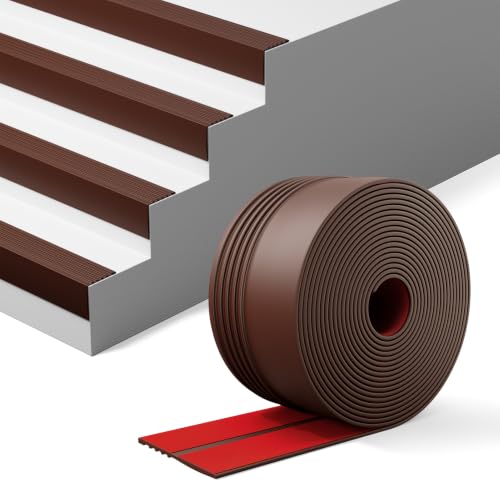 INMOZATA Stair Edge Trim, 40FT Vinyl Stair Nosing, Non-Slip Rubber Stair Nose for Indoor & Outdoor, Waterproof & Self Adhesive, Brown
