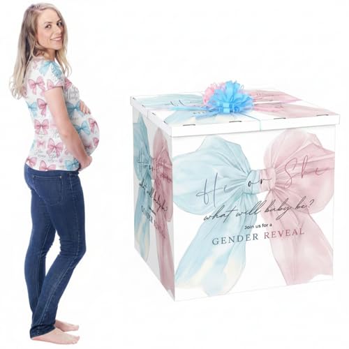 AmazingSpark 28in Giant Gender Reveal Gift Box Kit, Bow