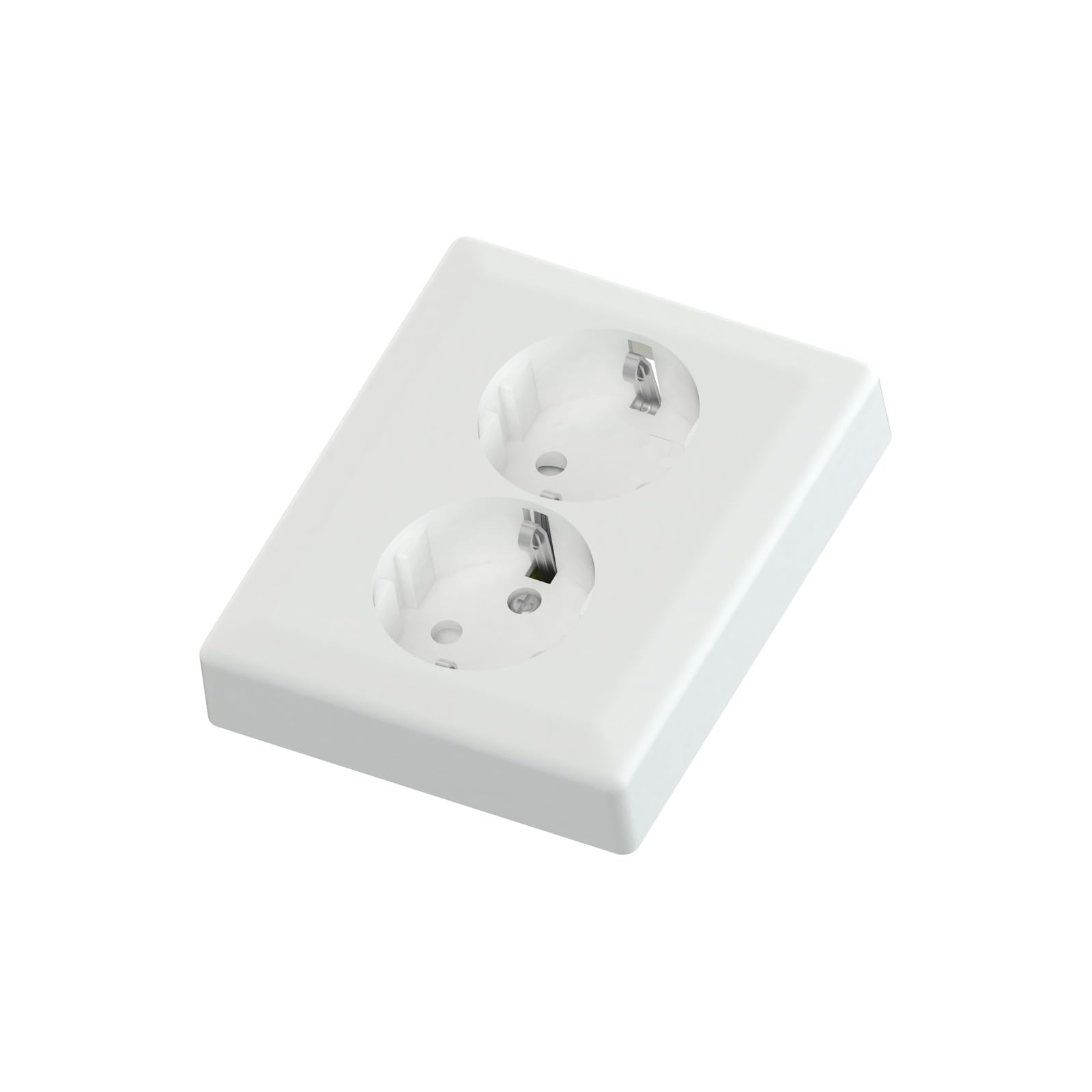 Temolink Euro Classic 2 Fach Steckdose, 2 Schuko Halb Unterputz Wandsteckdose, 250V 16A, 103 x 84 mm Steckdosen, Weiß