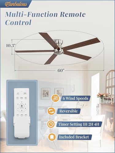 Image of Fanbulous 60 Inch Flush Mount Ceiling Fan no Light, Brushed Nickel, Modern