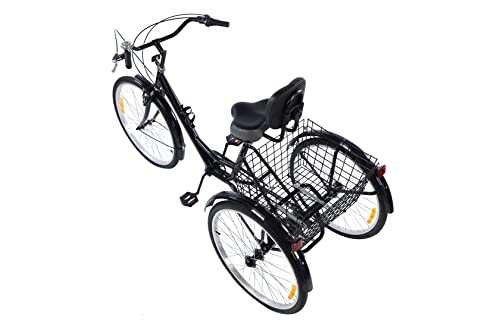 Upgraded Adult Tricycles 7 Speed, 20/24/26 Inch Adult Trike Bikes 3 Wheel Cruiser Bicycles, Low Step-Through Steel Frame, Large Basket, Backrest Seat, Multiple Colors (Black, 20" Wheels/7 Speed) #TOP4