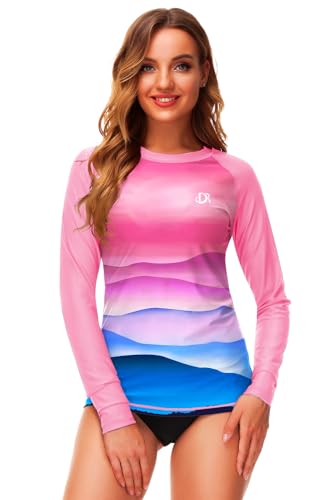 Image of Deerose Womens Gradient Rash Guard UPF 50+ Swim Shirts Surfing Top with Thumb Hole
