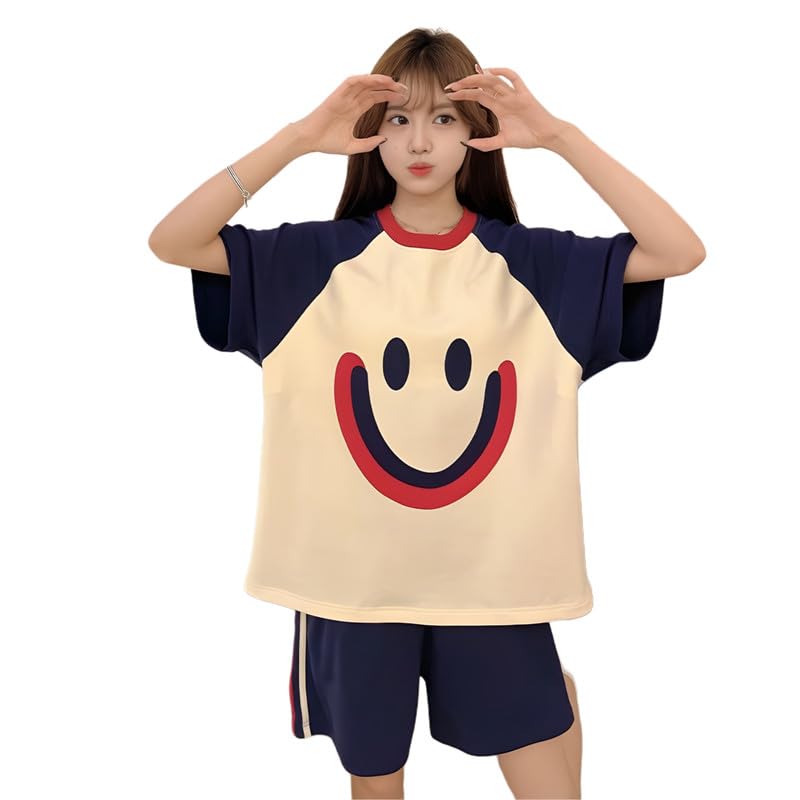 Image of KSHS Women Cotton Night Suit Top & Shorts Set | Loose Fit Printed Nightwear Co Ord Set Stylish Western | Soft Breathable Sleepwear Shorts with Pocket for Women