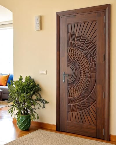 Image of Sagwan Wooden Fancy Gate for Your Home Front Door with Unique and Modern Design Hand Carved Size Lx81-Wx39 Inch Thickness 1.5 in.