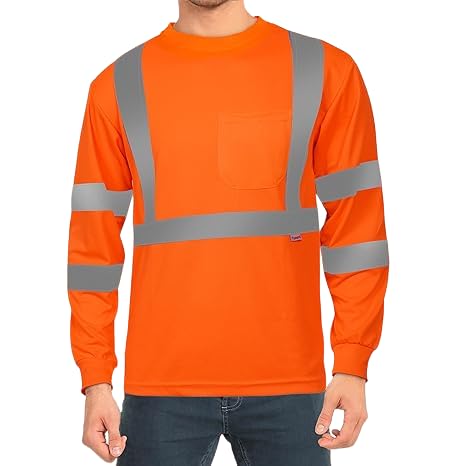 Image of TrendyUniform Hi-Vis Reflective Safety T-Shirt with Pocket Breathable Fabric Used for Outdoors,Trekking,Night Cycling,Construction.Neon Orange and Green Color