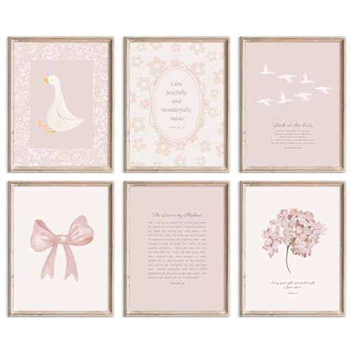 Lhoiplme Nursery Christian Wall Art Bible Verse Prints Pink Girl Nursery Room Canvas Wall Decor Coquette Bow Poster Jesus Boho Scripture Picture Vintage Floral Artwork for Bedroom 8x10x6 Inch Unframed