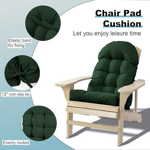 Image of Adirondack Chair Cushion, Rocking Chair Cushion 44x19.4x4 inch, High Back Patio Cushions of Upper and Lower with Ties, Sunscreen and Fade-Resistant (Dark Green, 1)