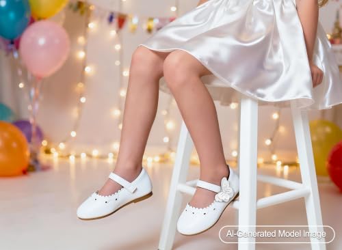 Image of PHIRAMIN Toddler Flower Girl Glitter Dress Shoes Little Girl Ballet Flats Bow Wedding Party