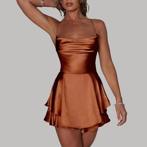 Verngo Satin Short Homecoming Dresses Spaghetti Strap A Line Ruffle Mini HOCO Dress for Teens4