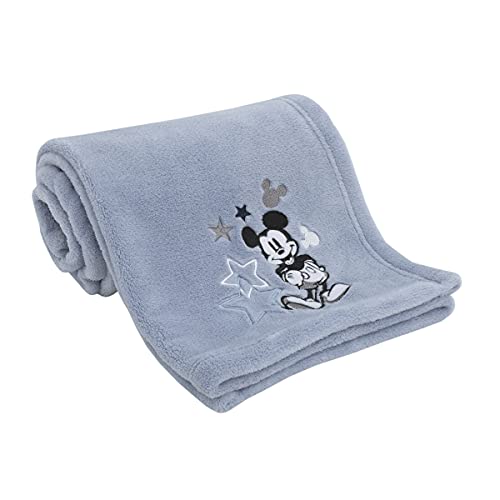 Image of Disney Mickey Mouse - Timeless Mickey Baby Blue Super Soft Coral Fleece Baby Star Blanket, Light Blue, Black, White