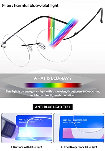 Koosufa DGYJ536 Titanium Rimless Round Reading Glasses 1.5 Blue Light Blocking Eyeglasses Readers Frameless Lightweight Eyewear thumb #5