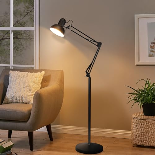 Bedside Lamps, E27 Metal Floor Lamp, Long Arm Folding Bedroom Living Room Study Vertical Eye Protection Table Lamp Telescopic Floor Lamp Standing Reading Lamp, 180*28*28cm, (Color : Black), (No bulb)