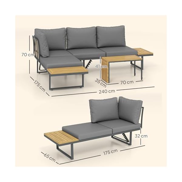 Patioco Akazienholz Lounge-Set L-Form Hellgrau