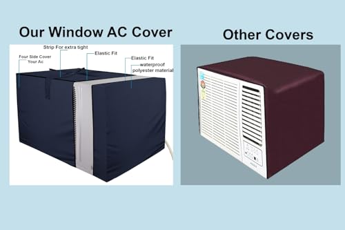 Image of The Furnishing Tree window ac cover suitable for BlueStar 0.75 Ton 3WAE081YDF, Blue Color Elastic fit Cover for front and rear Of Window Ac