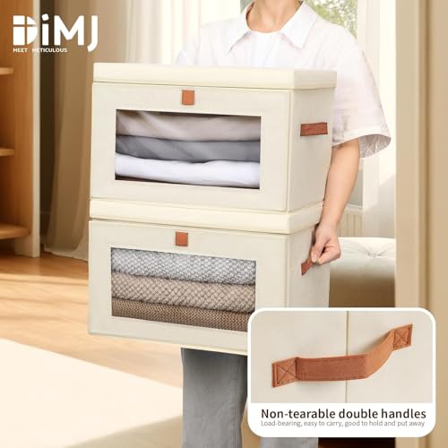 DIMJ Storage Bins with Lids - 6 Pack Large Fabric Closet Organizer with Window & Handles, Collapsible Decorative Storage Boxes for Shelves Under Bed, Books Clothes Blankets Sweaters Organization - Image 7