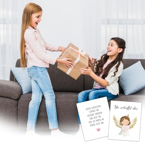 BOFUNX Glücksstein Mutmacher Geschenk, Mutstein + Glückskarte + Organzasäckchen, Du Schaffst Das Geschenk Glücksbringer für Kinder Erwachsene