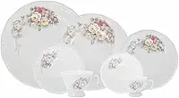 Serviço de Jantar Chá Café 42 peças em Porcelana. Modelo Redondo com Relevo Pomerode. Decoração Eterna. Fabricado pela Schmidt.
