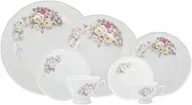 Serviço de Jantar Chá Café 42 peças em Porcelana. Modelo Redondo com Relevo Pomerode. Decoração Eterna. Fabricado pela Schmidt.