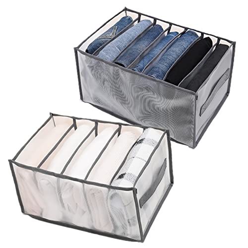2 Stück Kleiderschrank Organizer Schublade Faltbare ordnungssystem kleiderschrank Kleideraufbewahrung aus Mesh mit 7/5 Fächern für Hosen, Leggings, T-Shirts - KAMHBE Cover