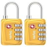 TSA Luggage Locks, [Updated Version] [2 Packs] Diyife 4-Digit Security Padlock, Resettable Zinc Alloy Combination Padlocks, Small Code Lock for Travel Suitcases Luggage Bag Case (Yellow)