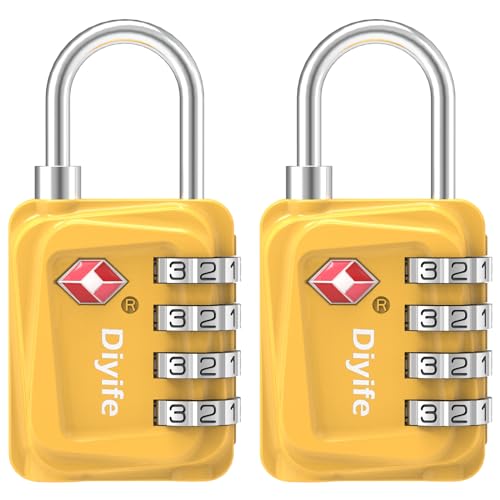 Lucchetto TSA, [Nuova Versione] [2 Pezzi] Diyife Lucchetto Valigia, Lucchetto Valigia Aereo, 4 Cifre Lucchetto tsa per Valigia usa, per Valigie Bagaglio Borsa Palestra, Giallo
