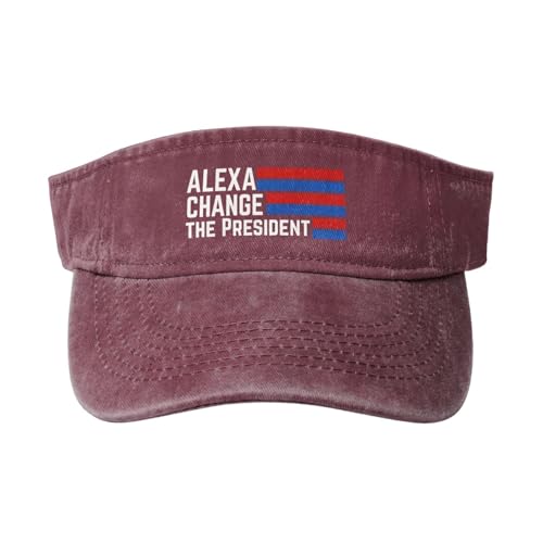 Alexa, Change The President Denim Visor Hat Unisex Golf Sports Empty Top Cap for Outdoor Activities Red