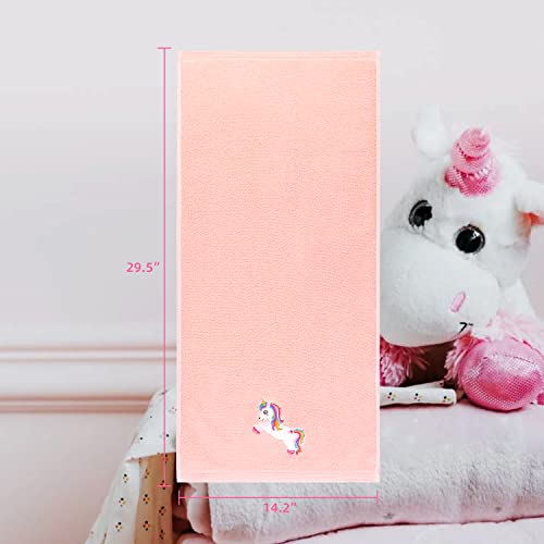 Quera 2 Pack Unicorn Hand Towels 100 Percent Cotton Embroidered Premium Luxury Cute Decor Bathroom Decorative Dish Set For Drying, Cleaning, Cooking,Girls Kids Gift 13.7'' X 29.5'',White,Pink,Rainbow #TOP2