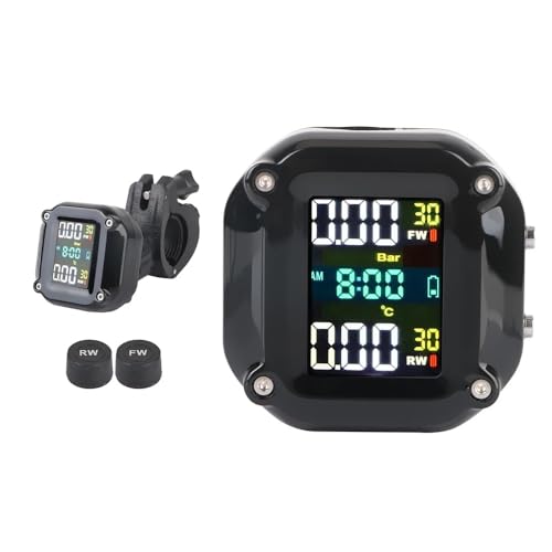 Motorcycle TPMS Tire Pressure Monitoring System,LCD Display Motorbike Tyre Temperature Alarm with 2 External Sensors