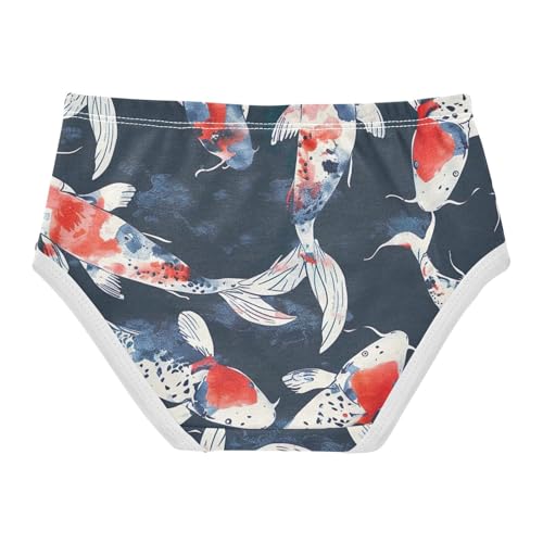 Watercolor Dark Blue Red Fish Girls Underwear, Toddler Panties, Cotton Underwear Girls, 2–8 Years2