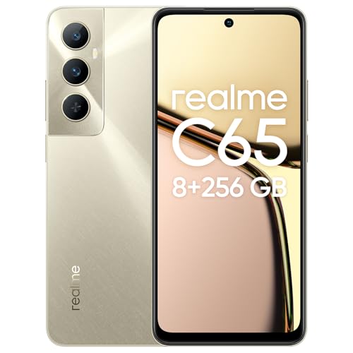 realme C65 Smartphone Android, Teléfono Móvil 4G, Pantalla de 6.67'' Agradable a la Vista, 16 GB de RAM Dinámica, 256 GB de ROM, Cámara AI de 50 MP, Batería de 5000 mAh, Dorado (sin Adaptador)
