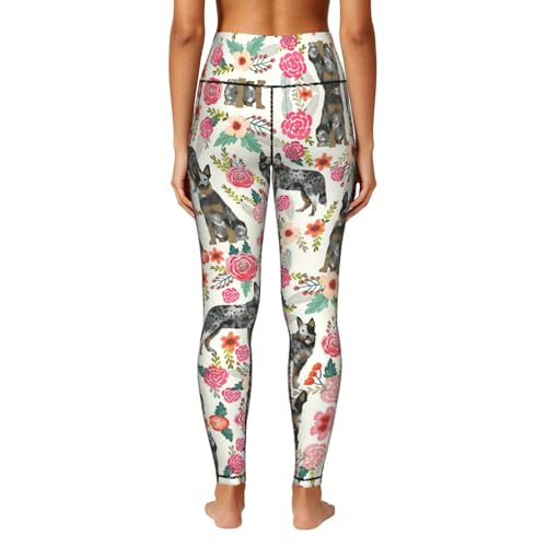 Leggings con estampado floral de perro ganado y conjunto fitness YQTGBCED 4