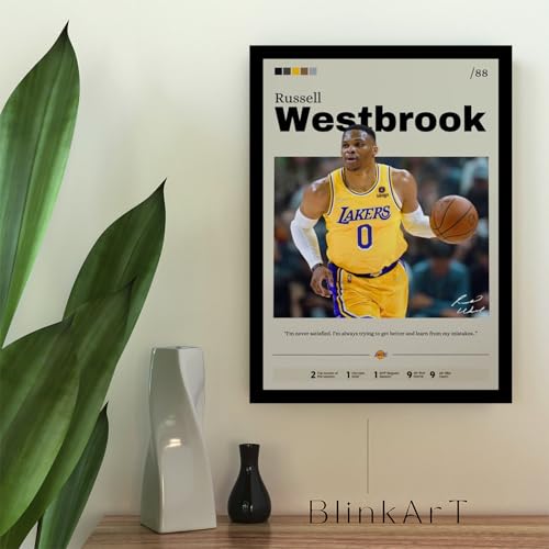 Image of BLINKART Russell Westbrook NBA BasketBall Player Synthetic Wood Photo Framed Wall Hanging Poster For Room & Office Bedroom Living Boys and Girl Room Home Wall Hanging(13 * 10 Inches)