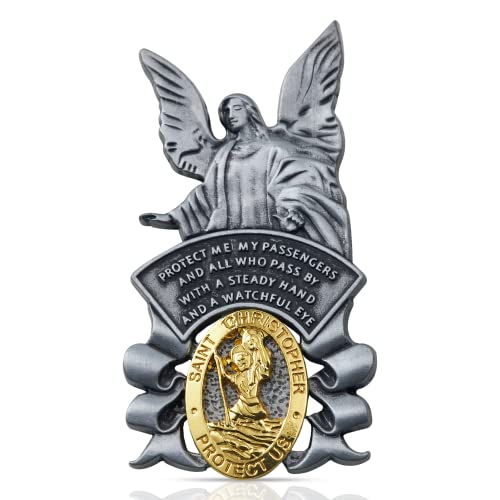 Fanhostco Guardian Angel Car Visor Clip St Christopher Medal for Car Saint Christopher Visor Clip Bless Driving Safety Religious Gift