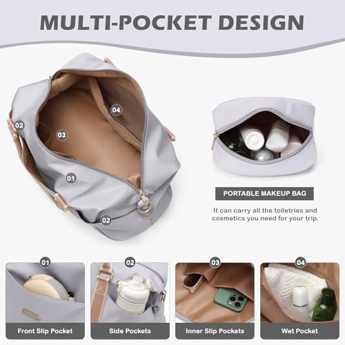 Weekender Bags for Women, Carry On Travel Duffel Bag with Shoe Compartment & Toiletry Bag, 46L Overnight Bag Gym Hospital Bags for Labor and Delivery (Light Grey) by GOLF SUPAGS - Used condition - Image 3