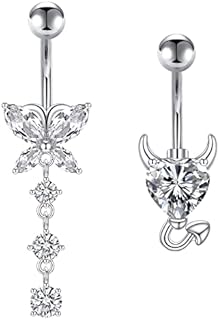 VCMART 14G Belly Button Ring with Dangle 10mm Navel Belly Bar Surgical Steel Piercing Jewellery Heart Eyes