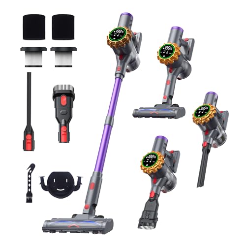 RevoNest Aspirapolvere Senza Fili, Scopa Elettrica Senza Fili con Display Aspirapolvere Potente Luce LED 20000Pa Antigroviglio Vacuum Cleaner per Pavimenti/Tappeti/Peli Animali
