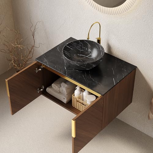 Lavabo de baño de 76 cm con encimera de piedra sinterizada resistente 4