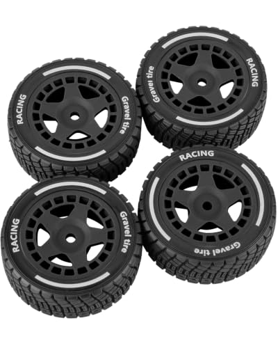 RCarmubWow 4PCS Plastic Wheels & Rubber Tires RC Car Replacement Parts, 1/14 Scale Compatible with M-J-X 14301 14302 14303 14304,Black