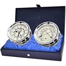 MASTER-MARINER Patriot Collection, Nautical Windlass Gift Set, 5.85 Diameter Time & Tide Clock and Comfort Meter Instruments, Chrome Finish, Ivory Patriot dial
