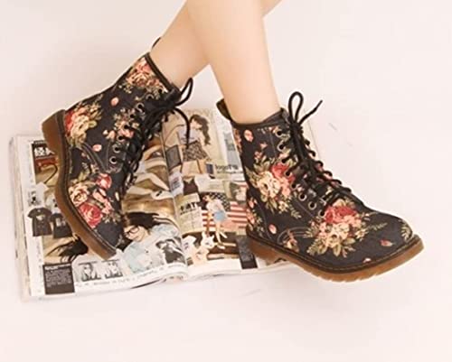 Retro Floral Flat Bottom mid top Boots3