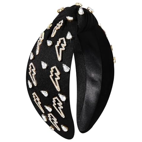 YAHPERN Lightning Bolt Headbands for Women Halloween Headbands Embellished Rhinestone Crystal Knotted Headbands Halloween Outfits Accessories Party Favors Gifts Cover